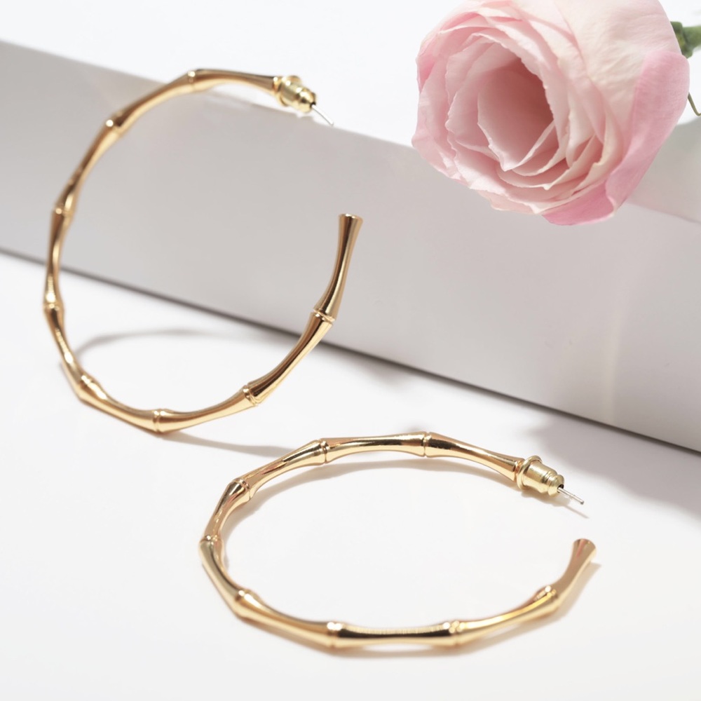 18k Gold Filled Dainty Bamboo Hoop Earrings
